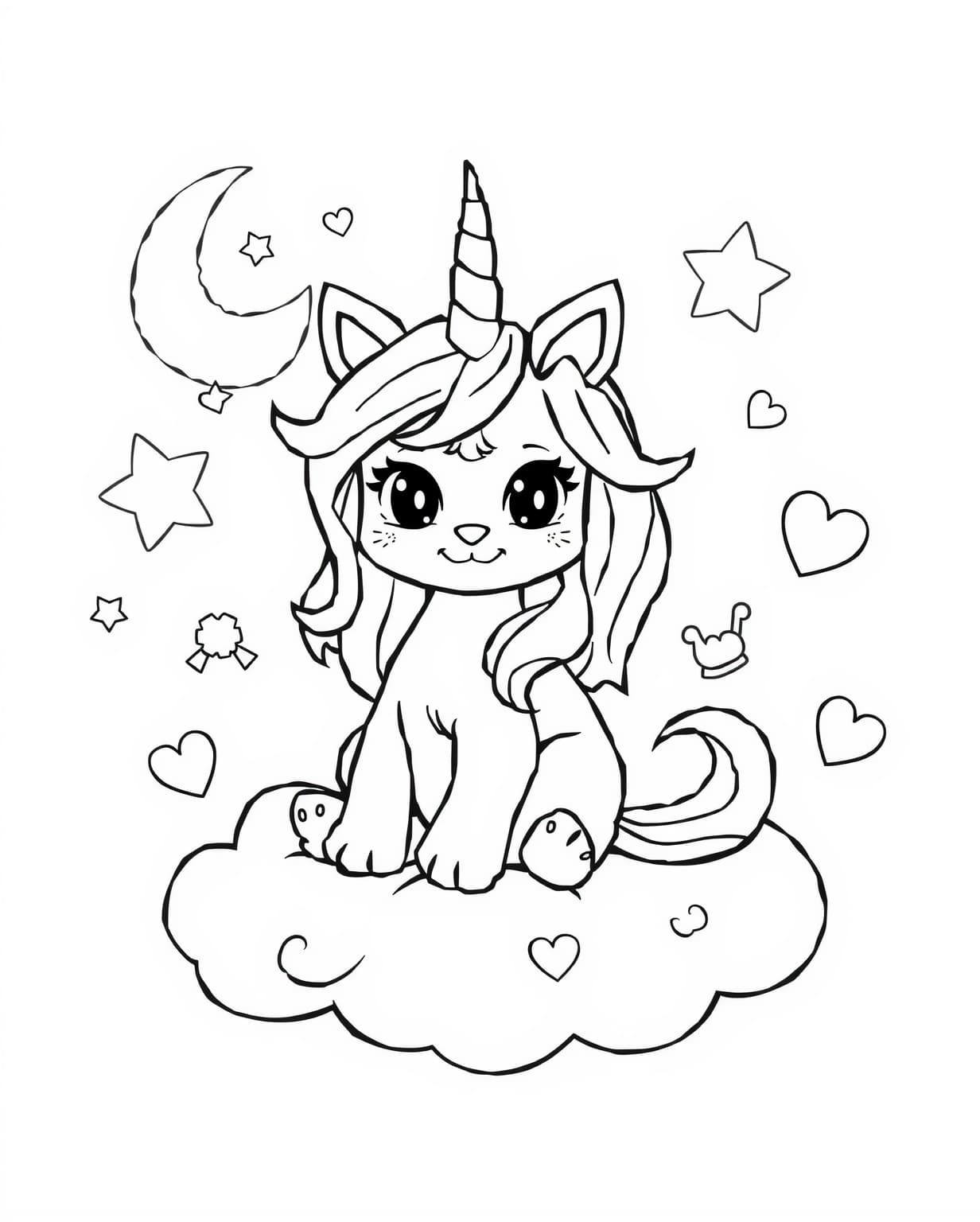 Cute Unicorn Cat Coloring Page