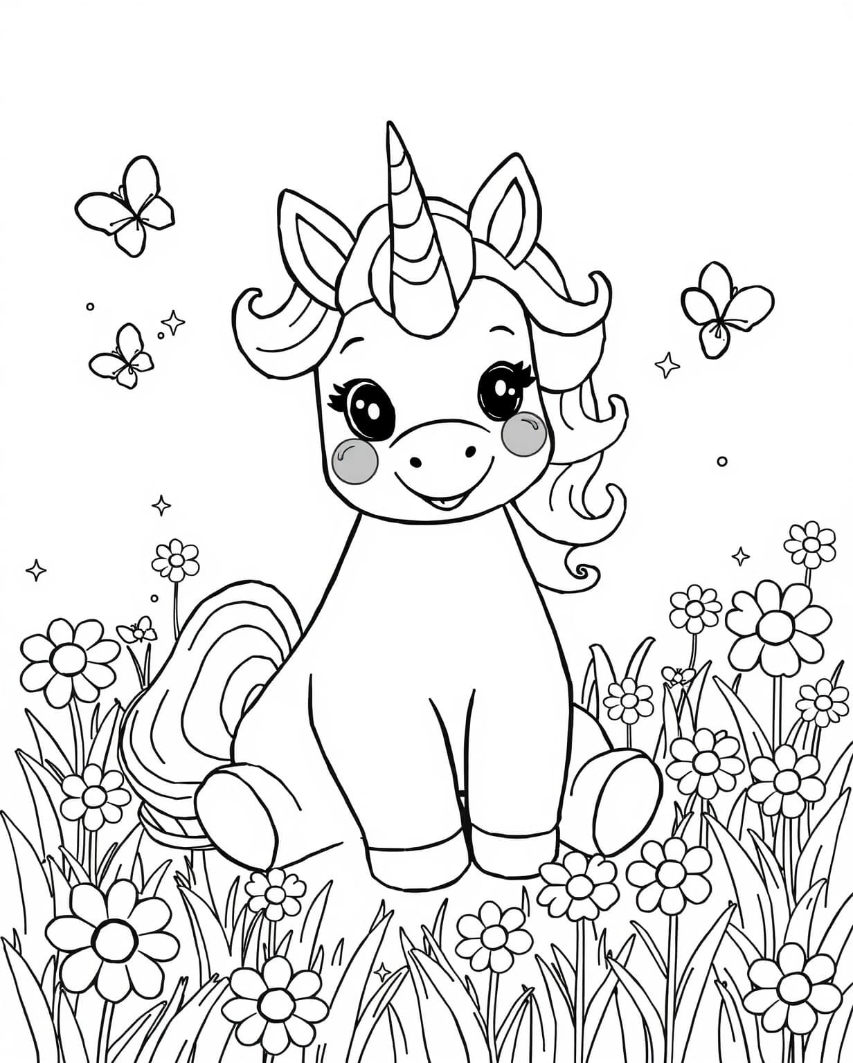 Cute Unicorn Coloring Page