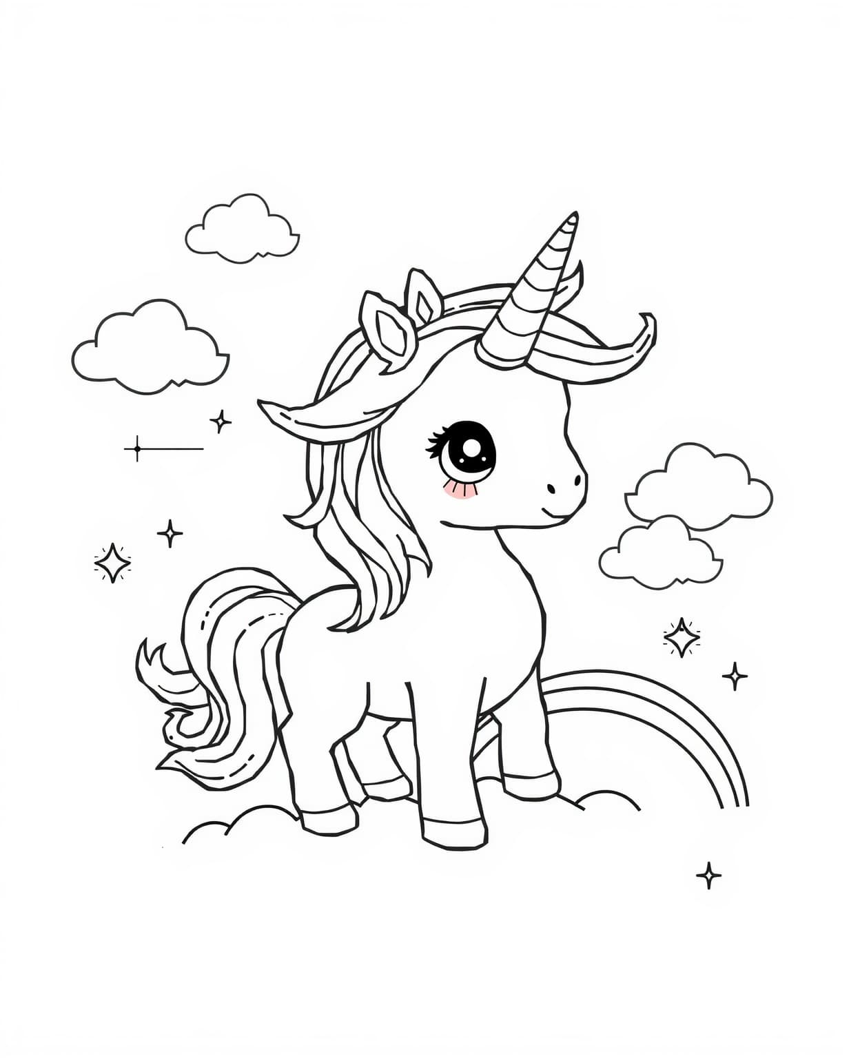 Cute Unicorn Coloring Page For Kids