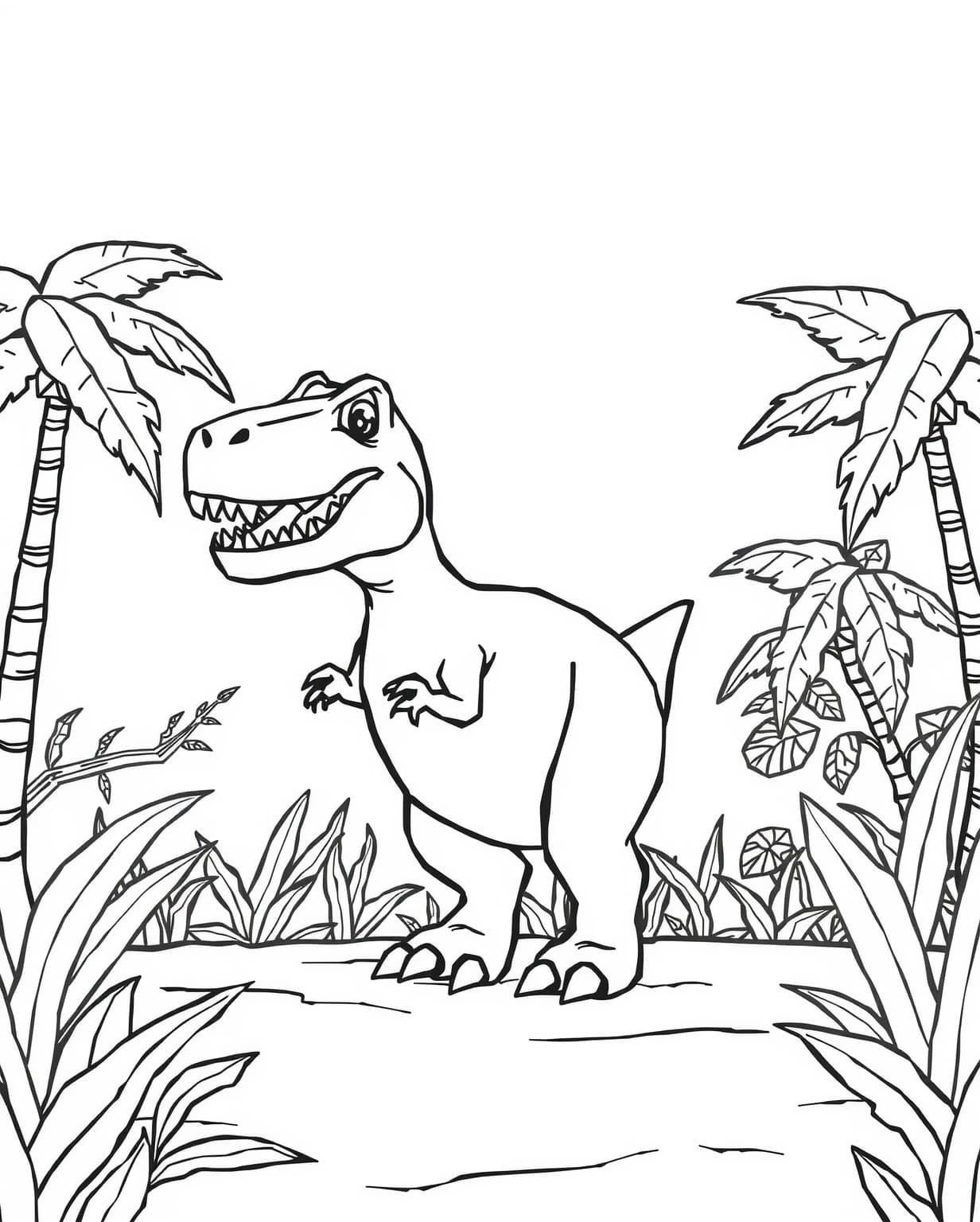 Dinosaur Roaring in the Jungle Coloring Page