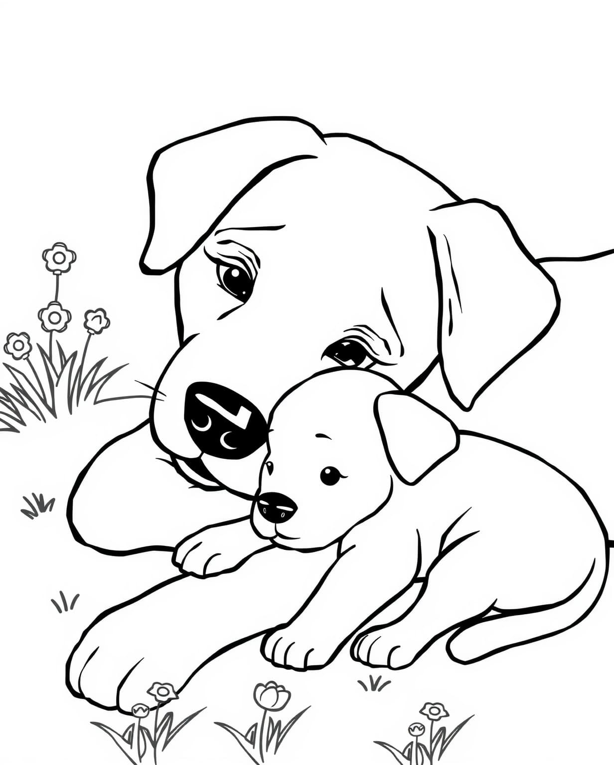 Dog and Puppy Coloring Page