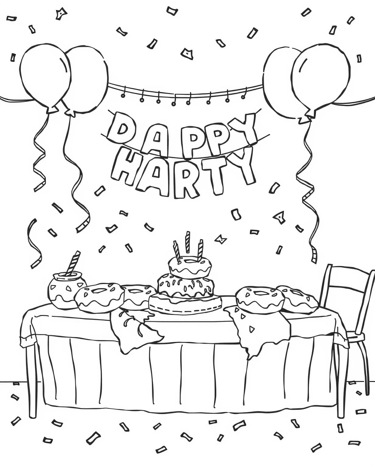 Donut Party Celebration Coloring Page