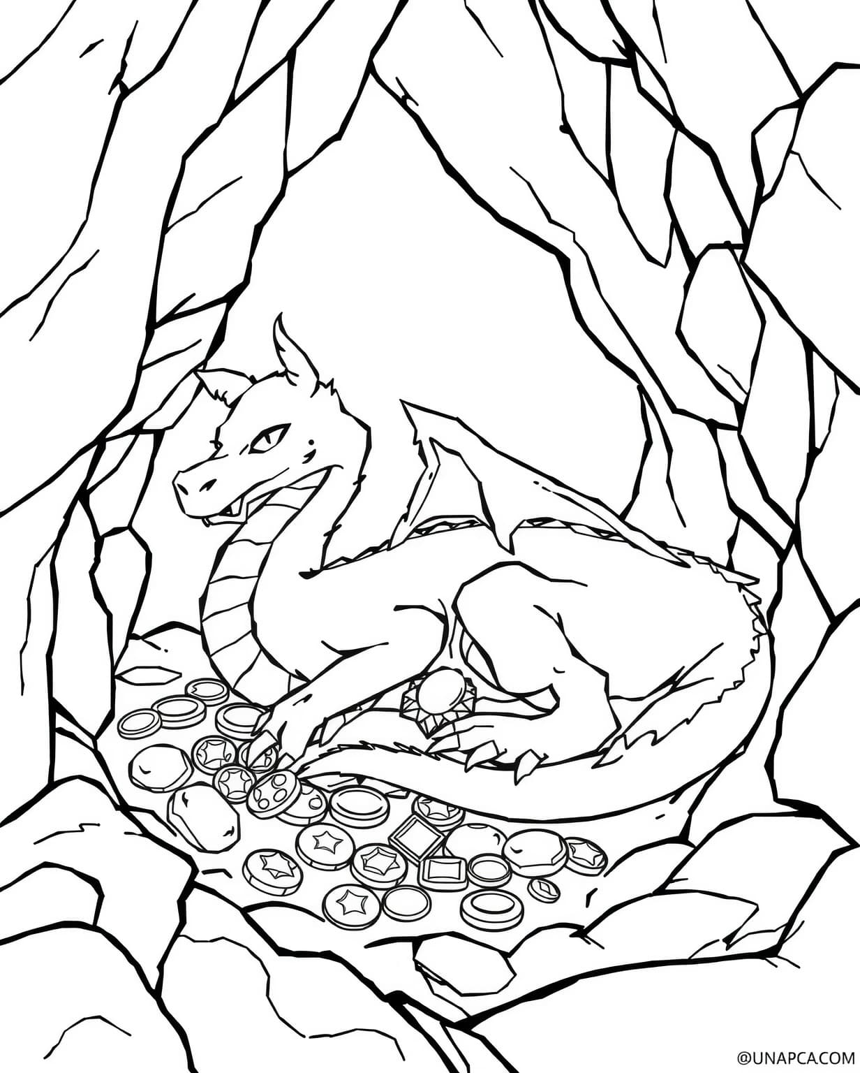 Dragon in a Cave Coloring Page