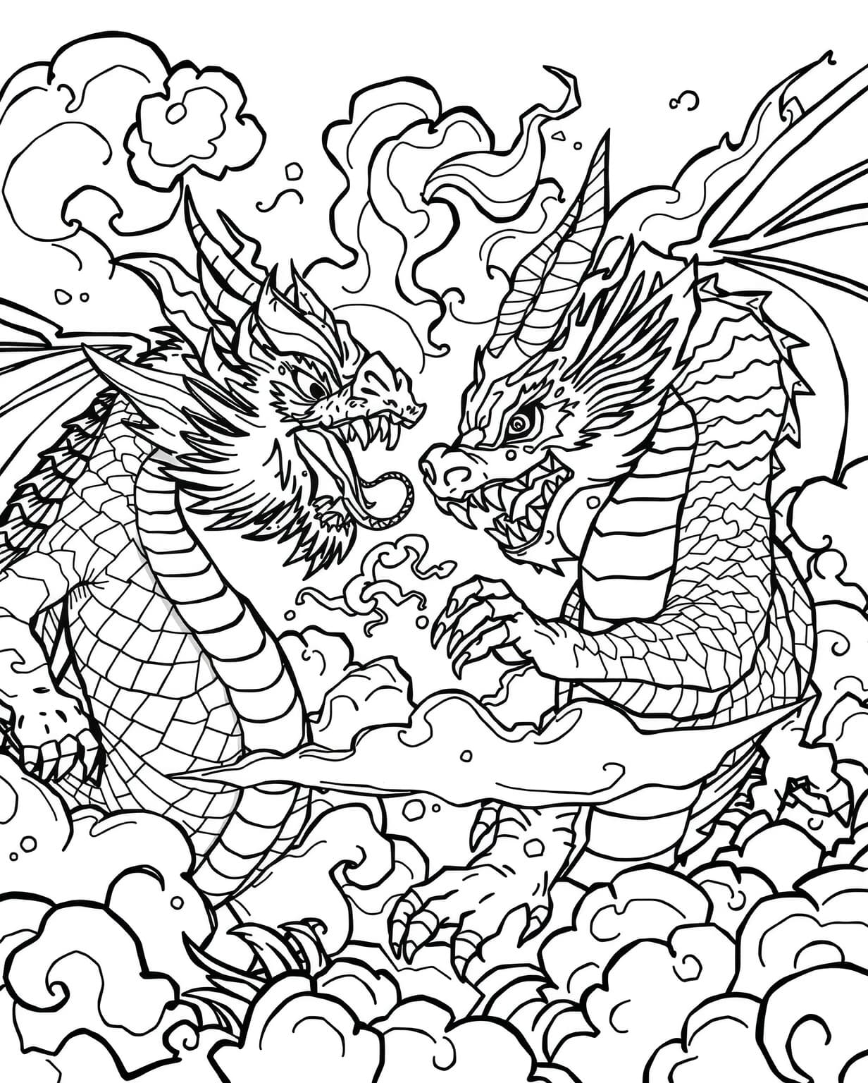 Dragon Warriors Battle Coloring Page