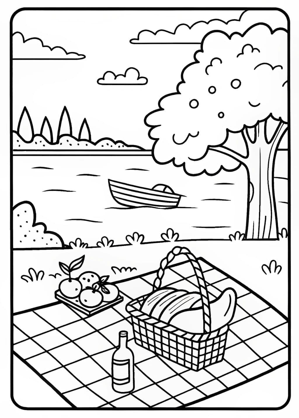 Dreamy Lakeside Picnic Coloring Page