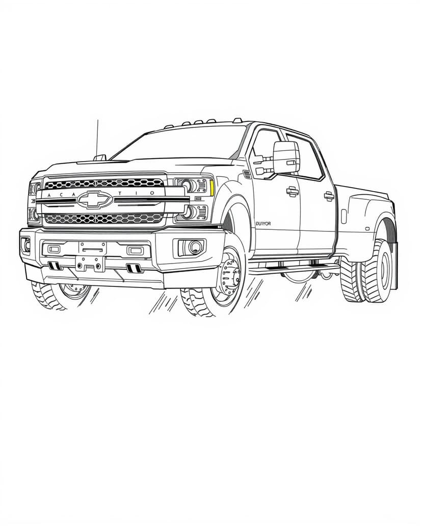 Dually Truck Coloring Page - Heavy Duty Pickup Truck Art