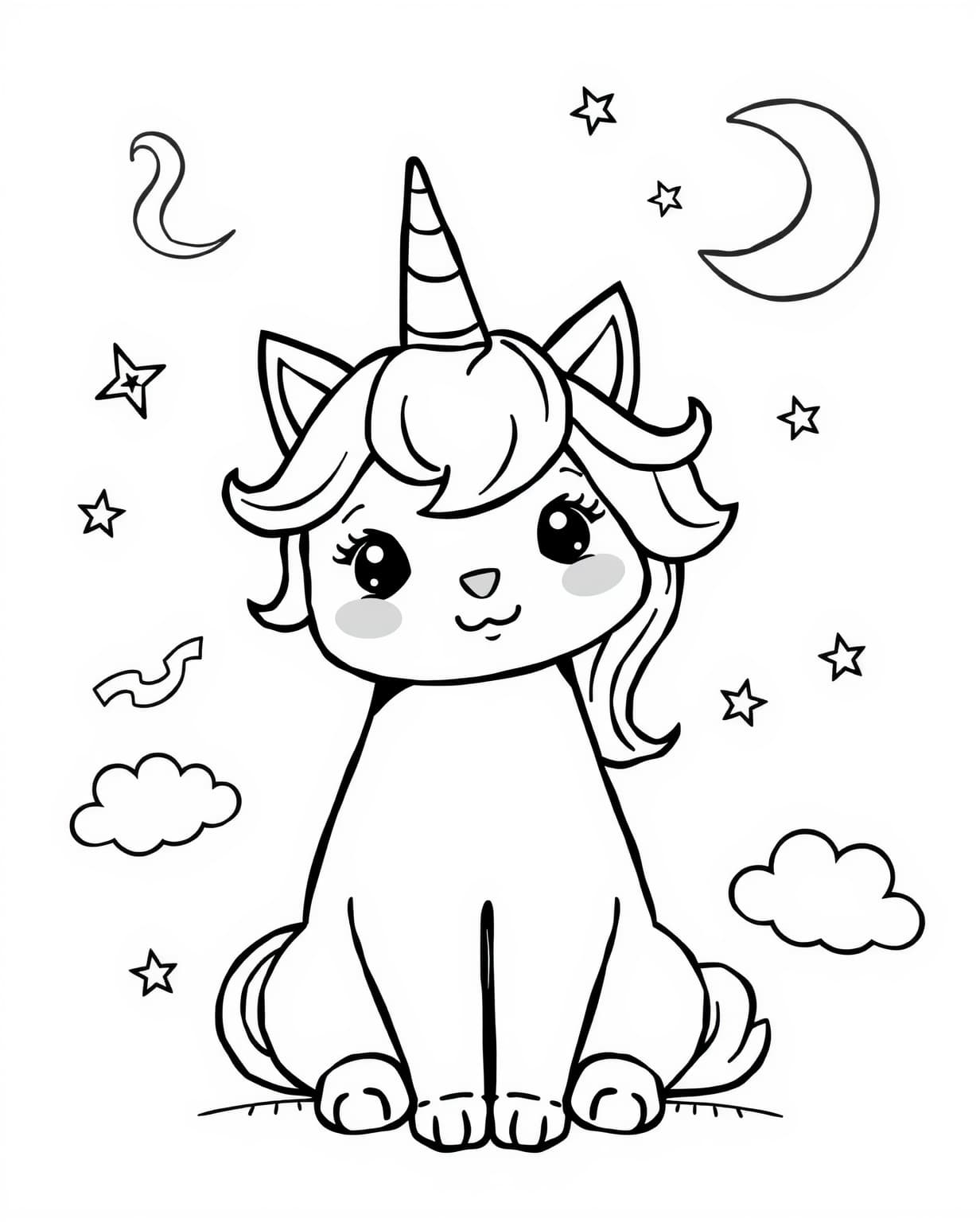 Easy Unicorn Cat Coloring Page
