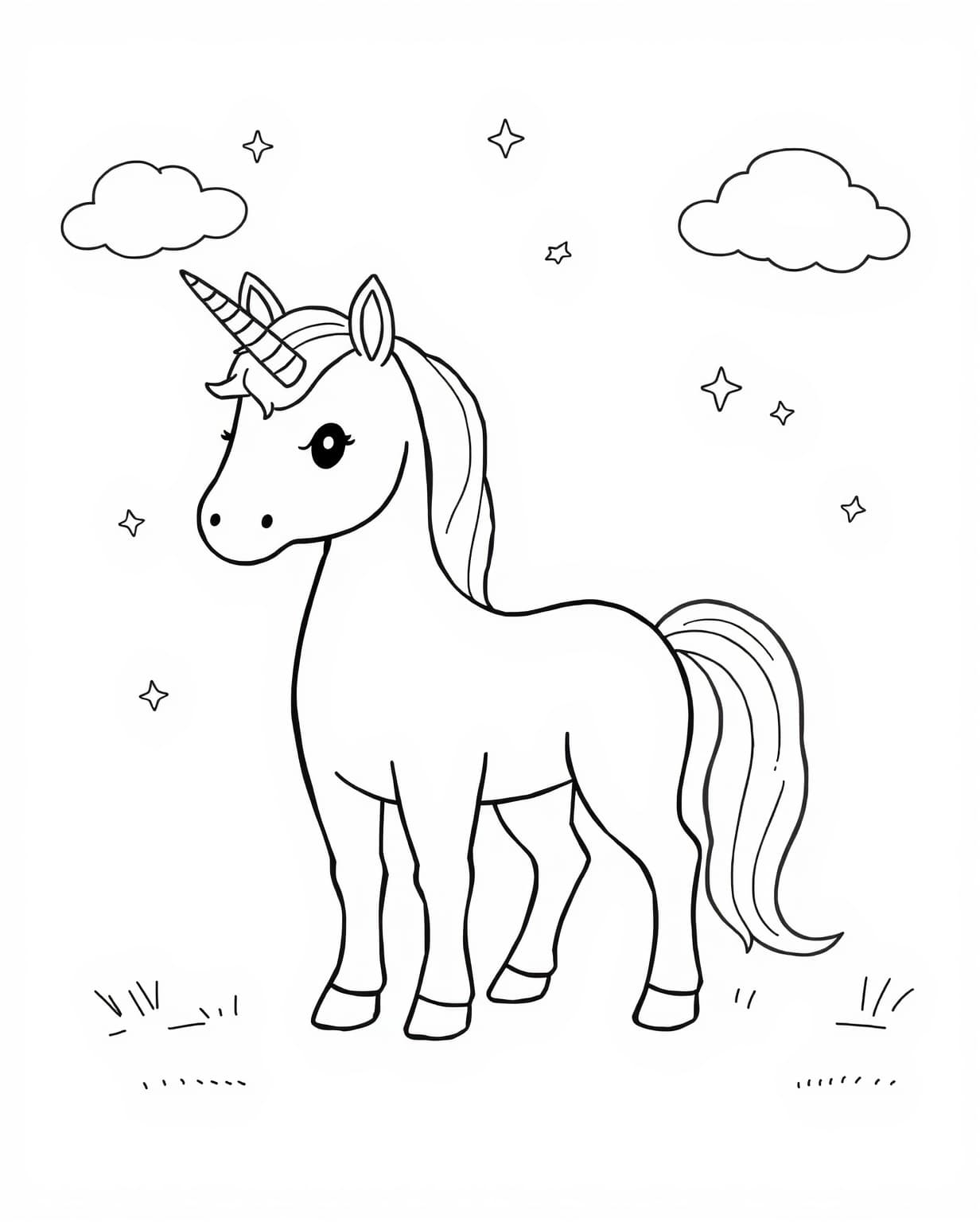 Easy Unicorn Coloring Page