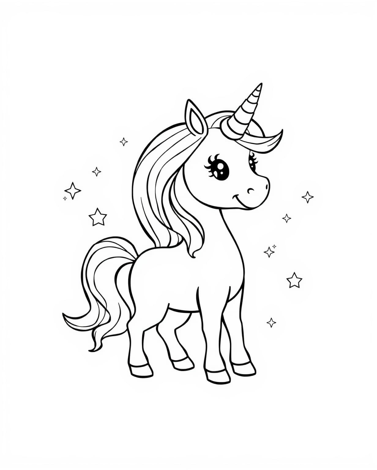 Easy Unicorn Outline Coloring Page