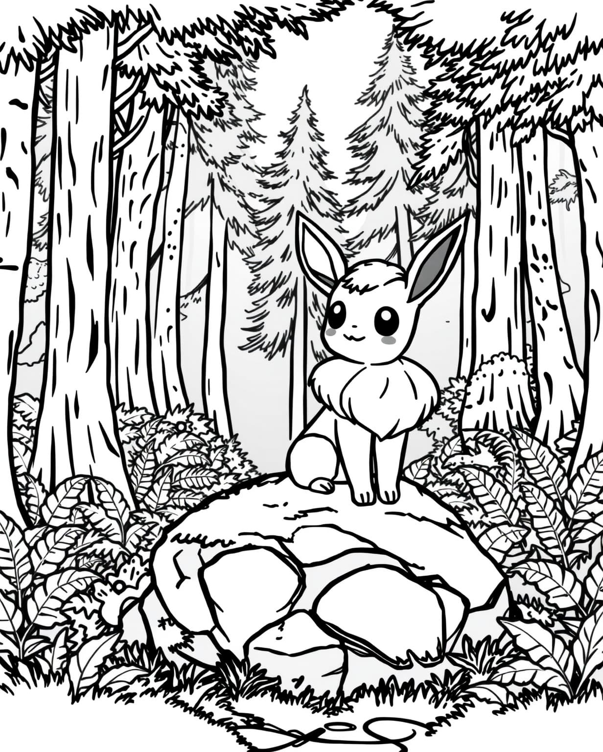 Eevee in a Magical Forest Coloring Page