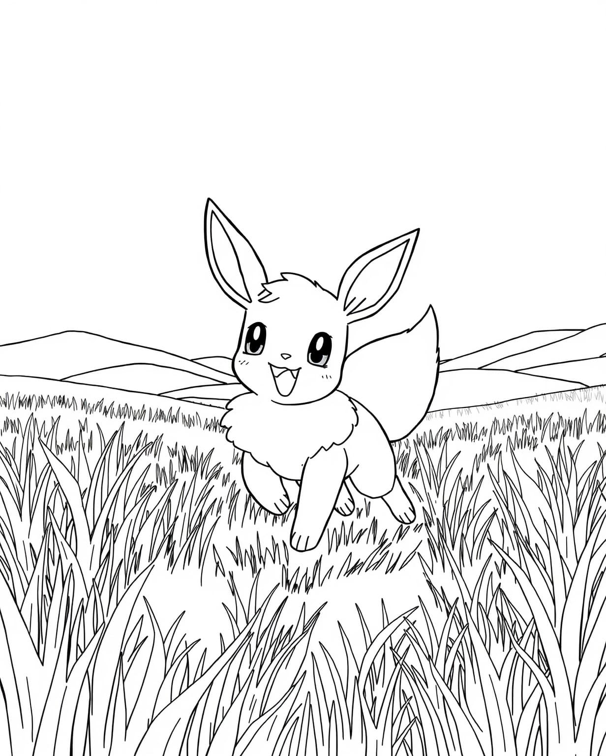 Eevee Running Through a Meadow Coloring Page