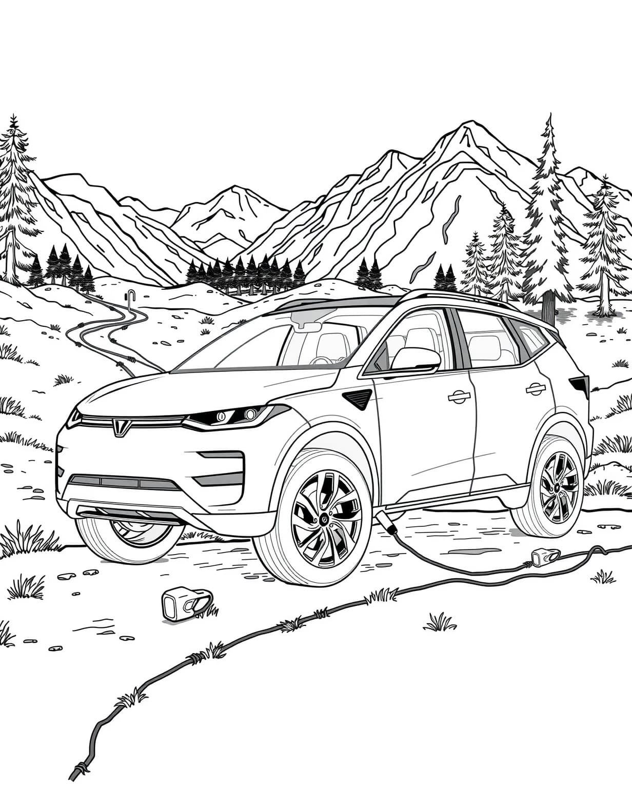 Electric SUV Adventure Coloring Page