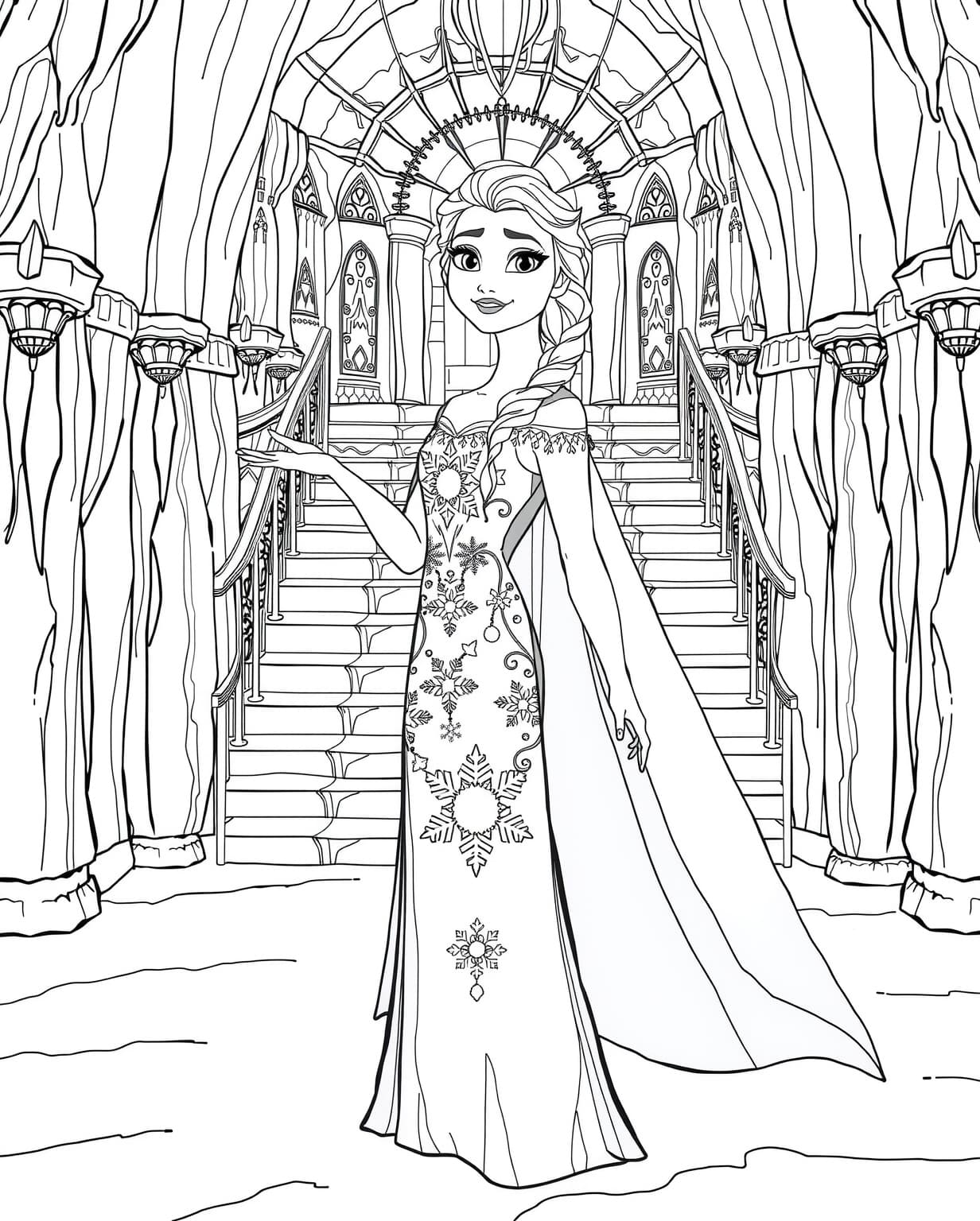 Elsa in Her Ice Castle Coloring Page