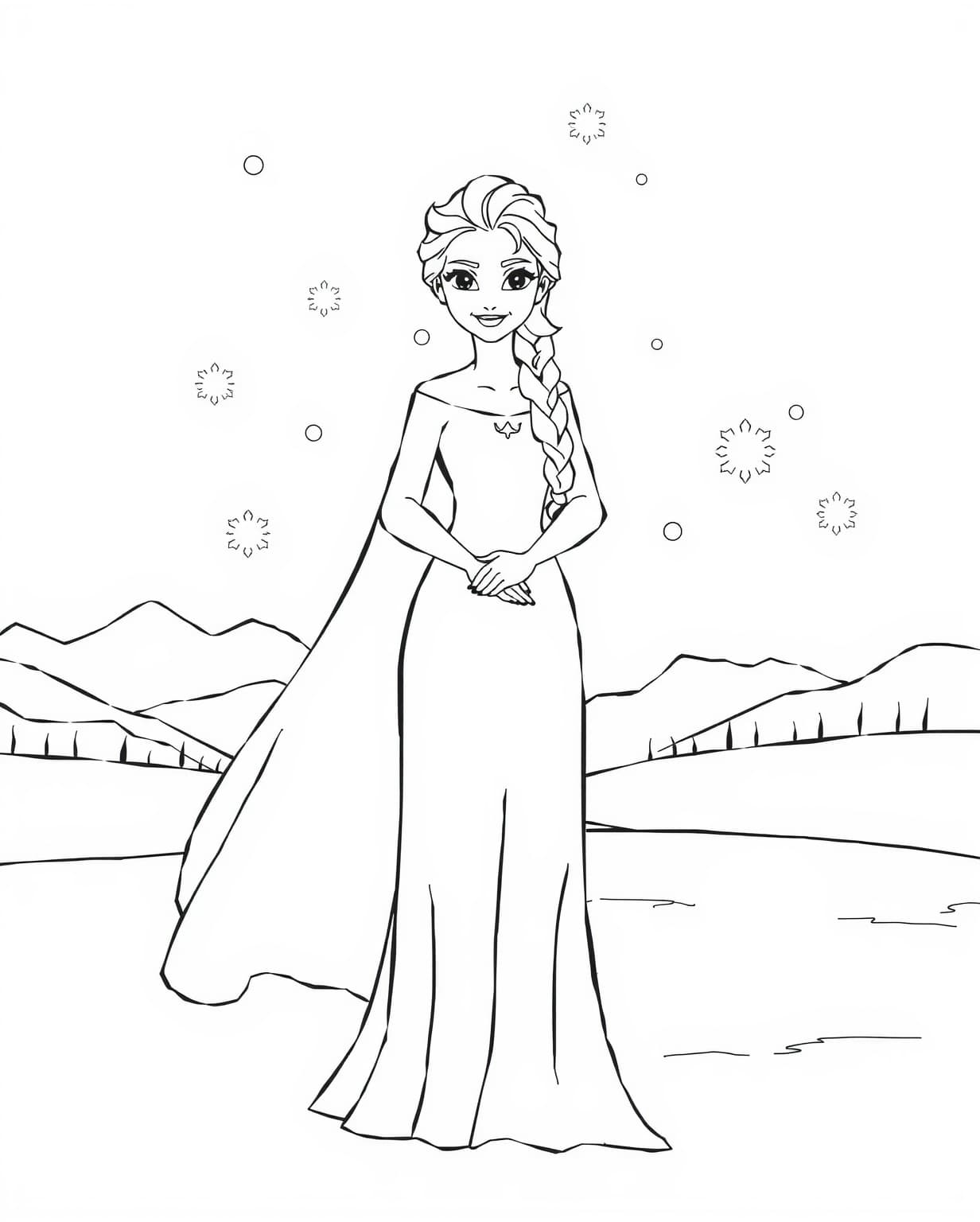 Elsa Standing in the Snow Coloring Page