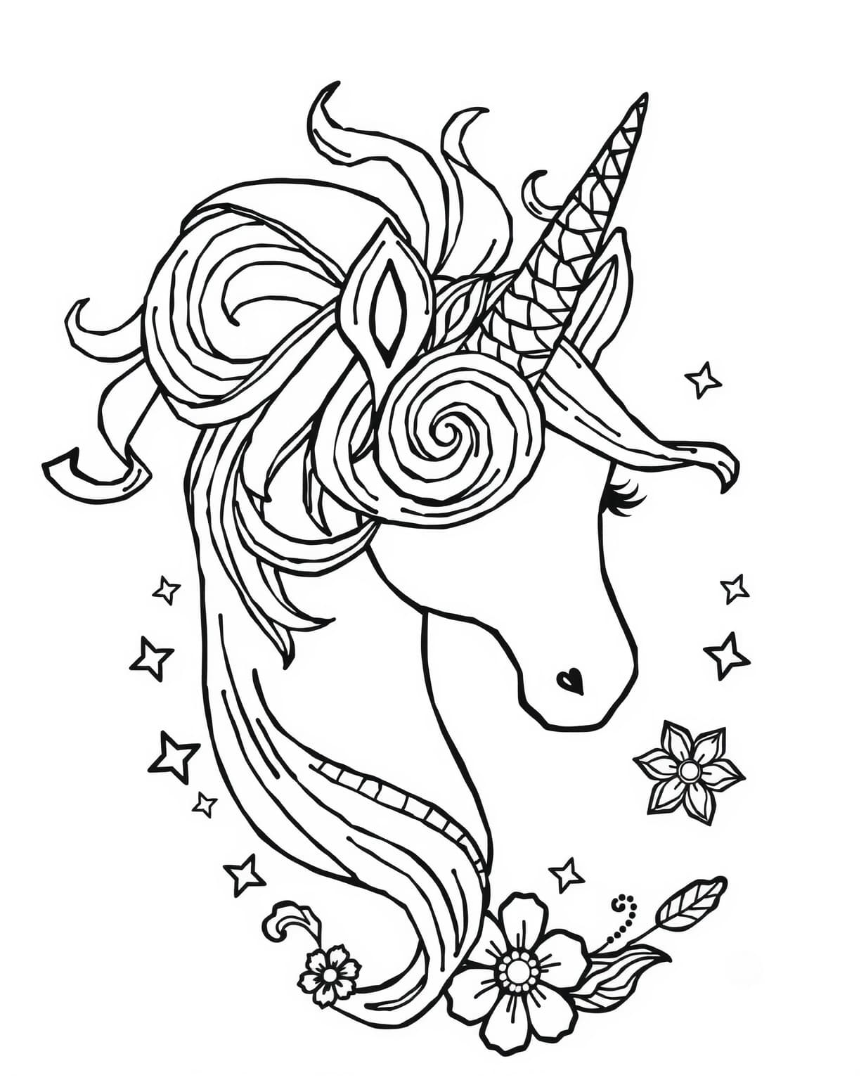 Enchanted Unicorn Head Coloring Page