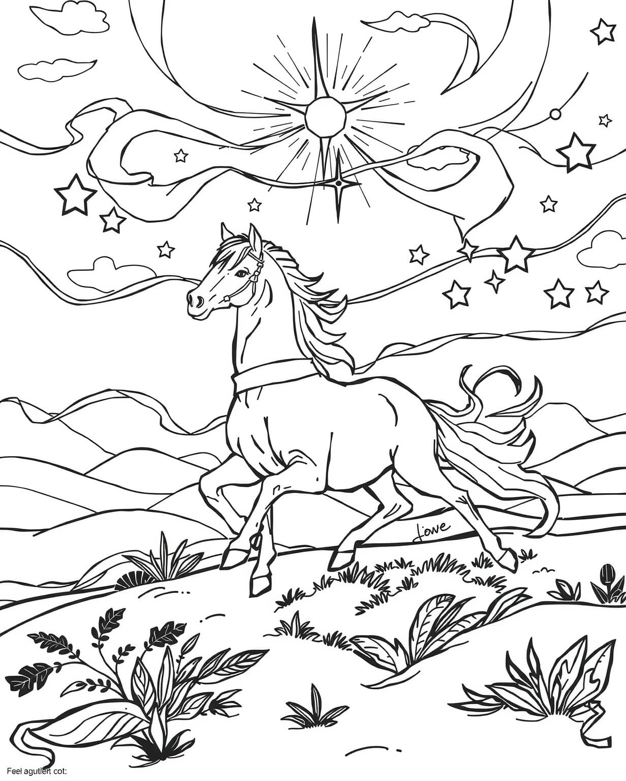 Equestrian Dreamscape Coloring Page