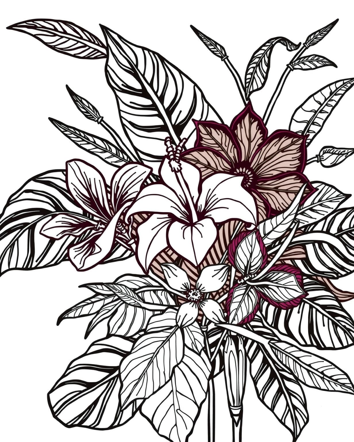 Exotic Jungle Flower Coloring Page