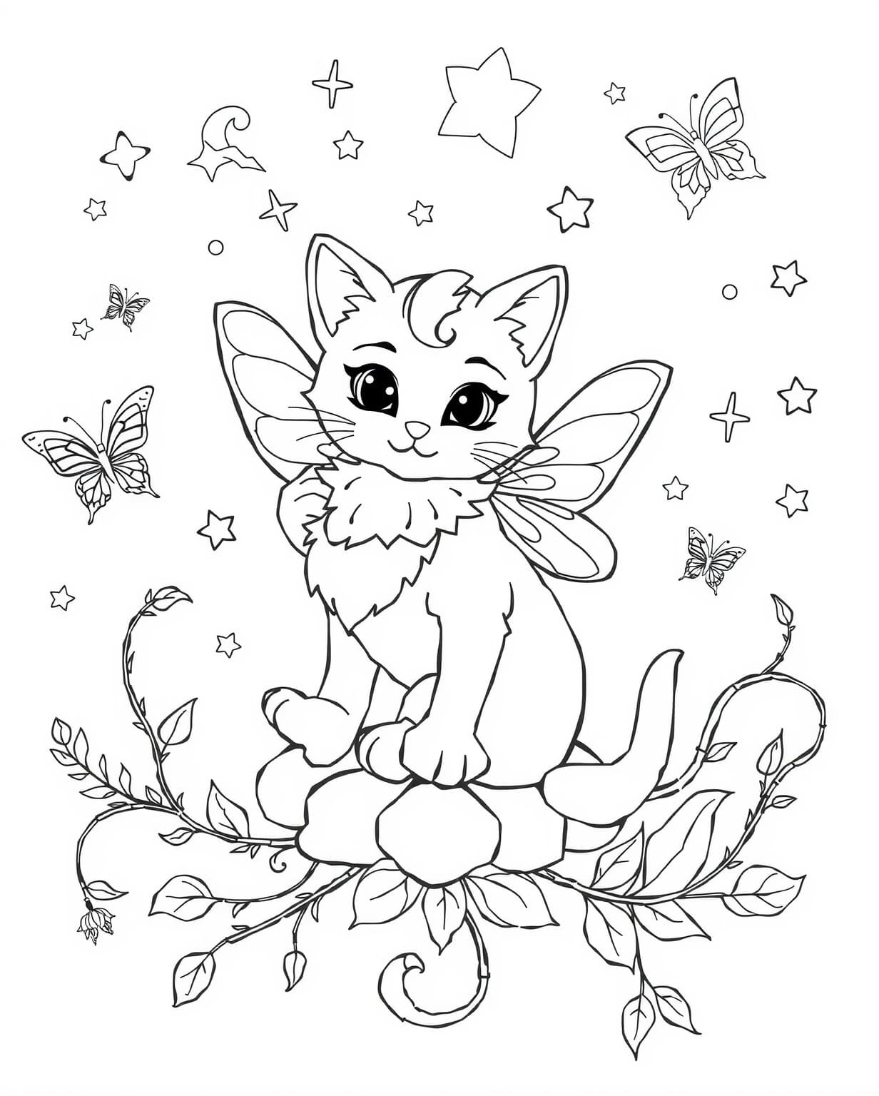 Fairy Cat Coloring Page