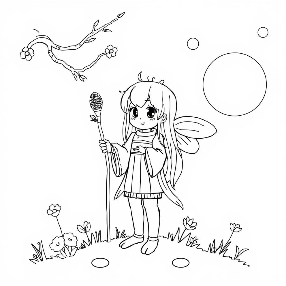 Fairy in Nature Coloring Page