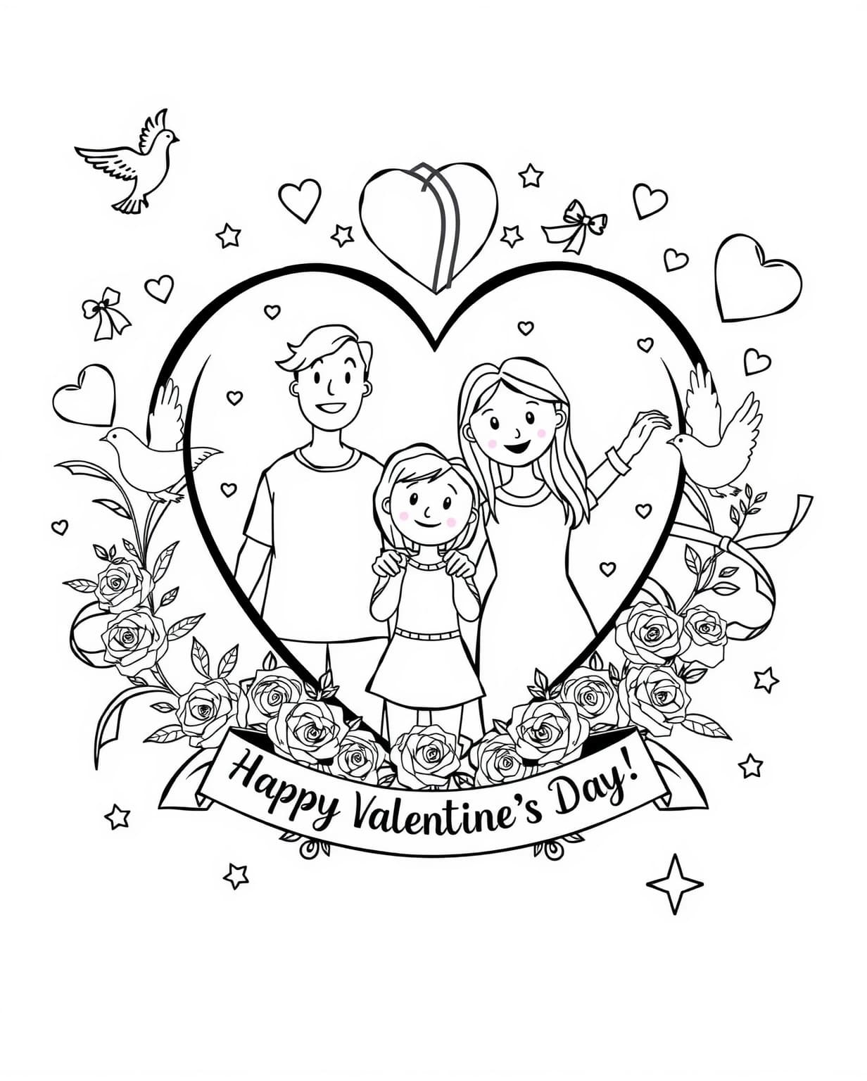 Family Love Valentine Coloring Page