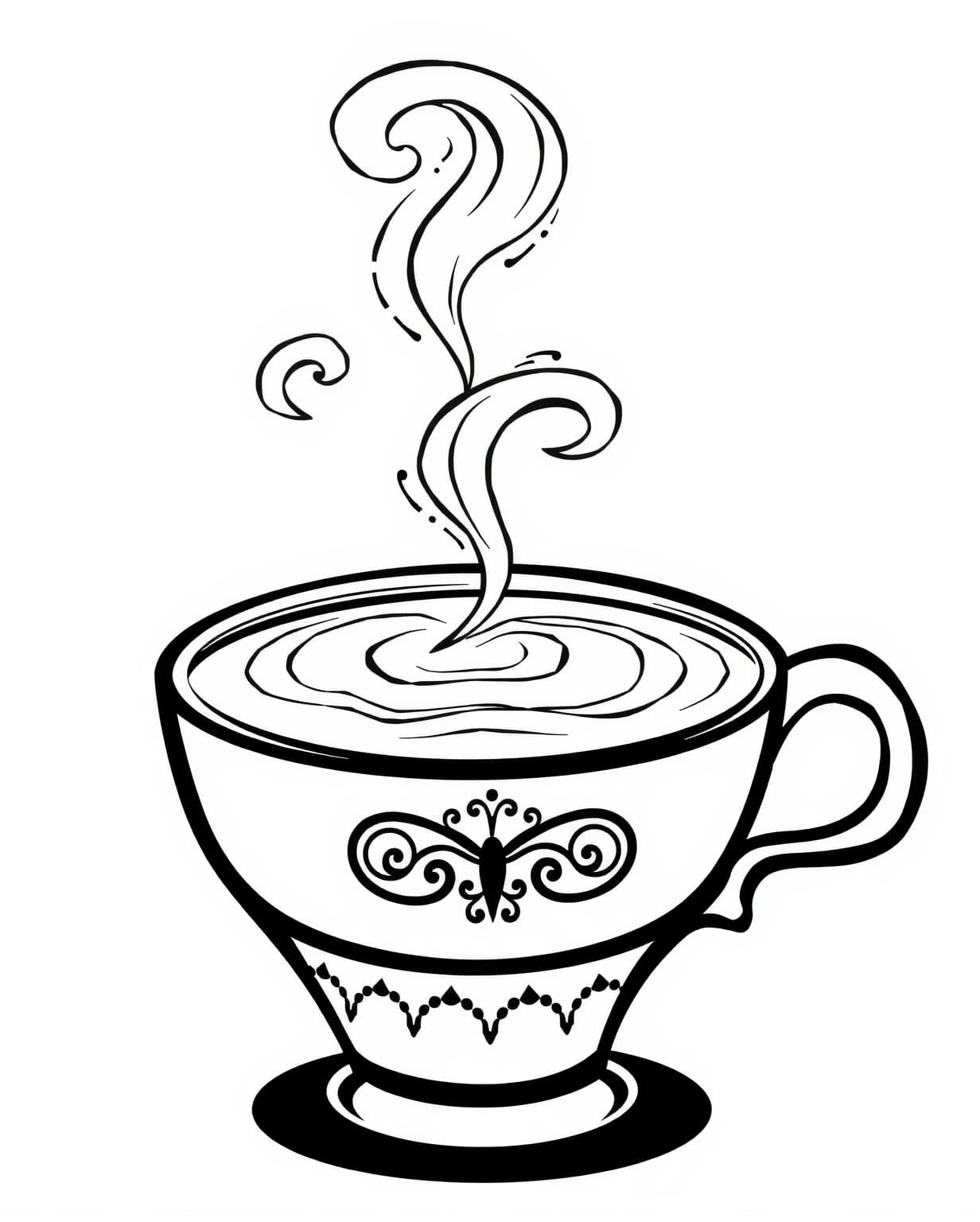 Fancy Cup of Latte Coloring Page