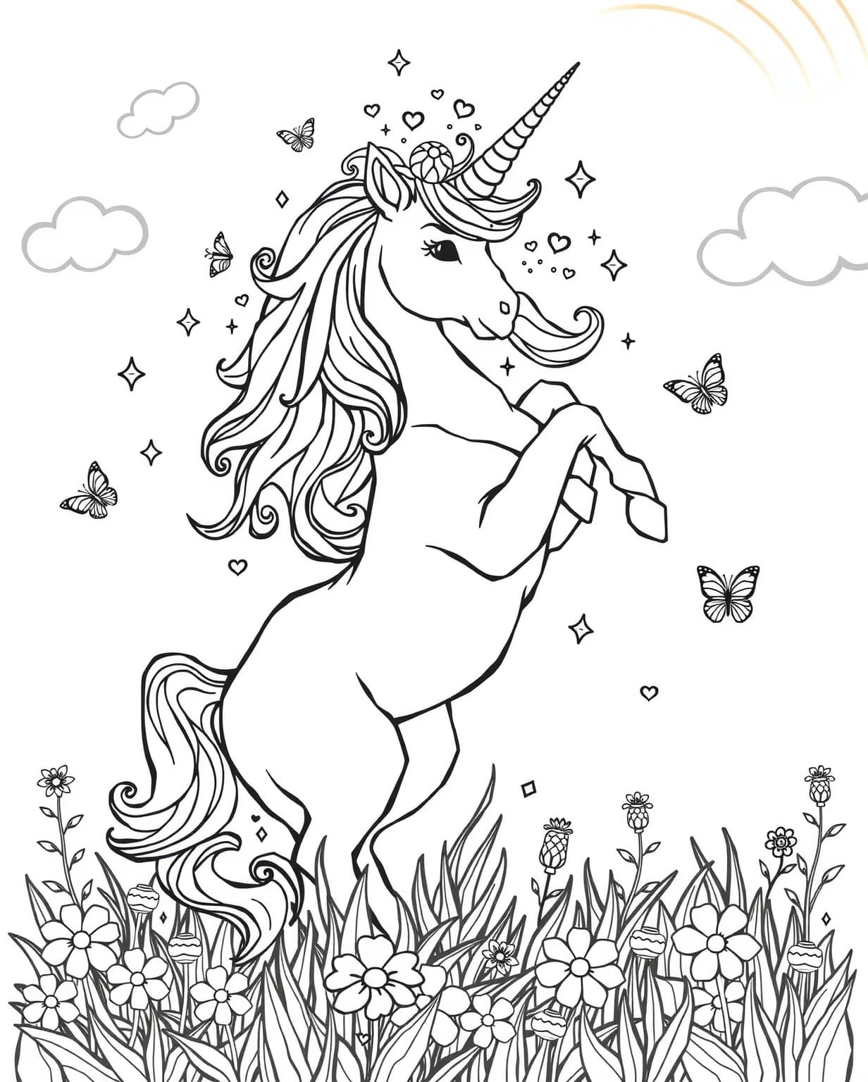 Fancy Unicorn Coloring Page