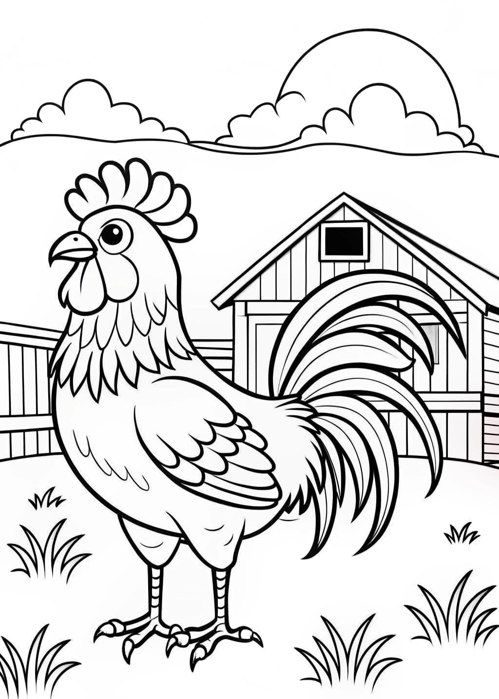 Farmyard Rooster Coloring Page