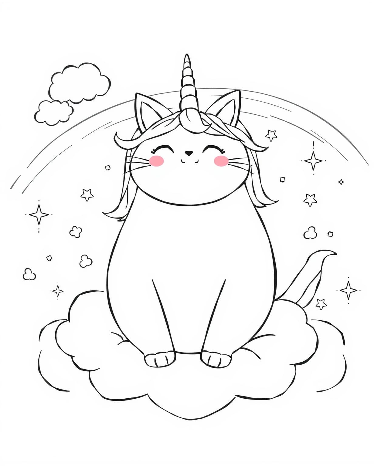 Fat Unicorn Cat Coloring Page