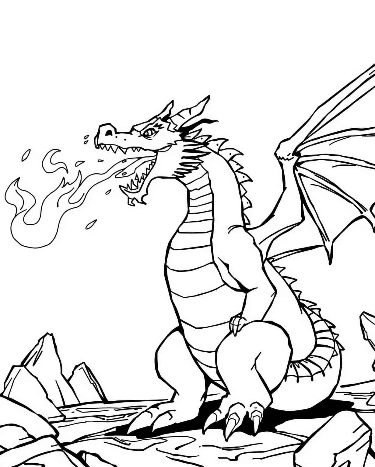 Fire-Breathing Dragon Coloring Page
