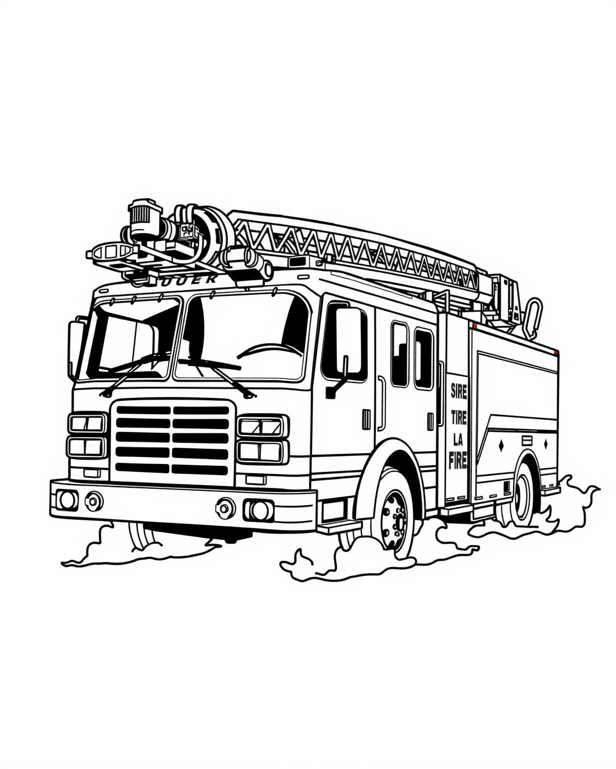 Fire Truck in Action Coloring Page
