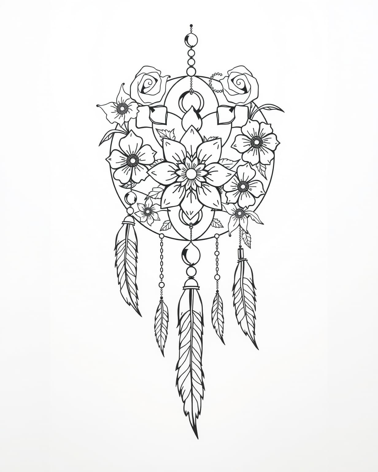 Floral Dreamcatcher Coloring Page