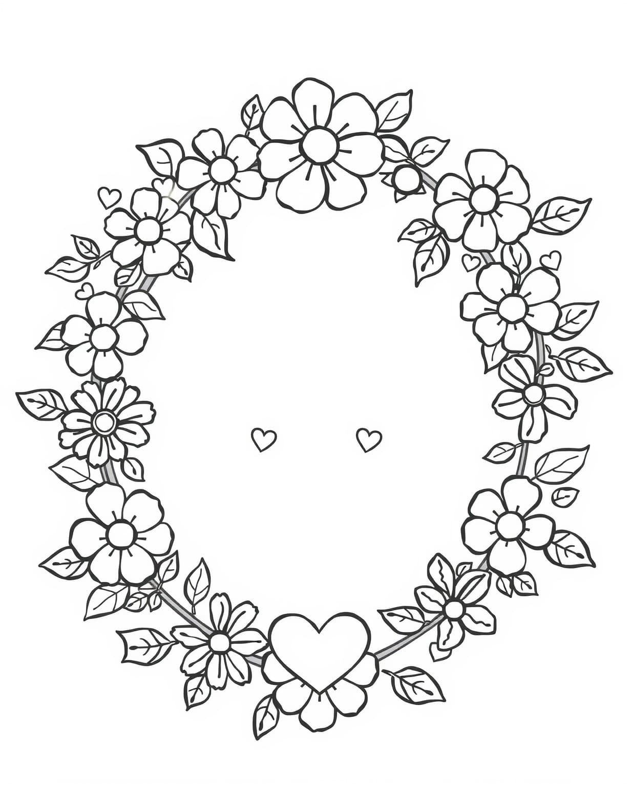 Floral Wreath Valentine Coloring Page