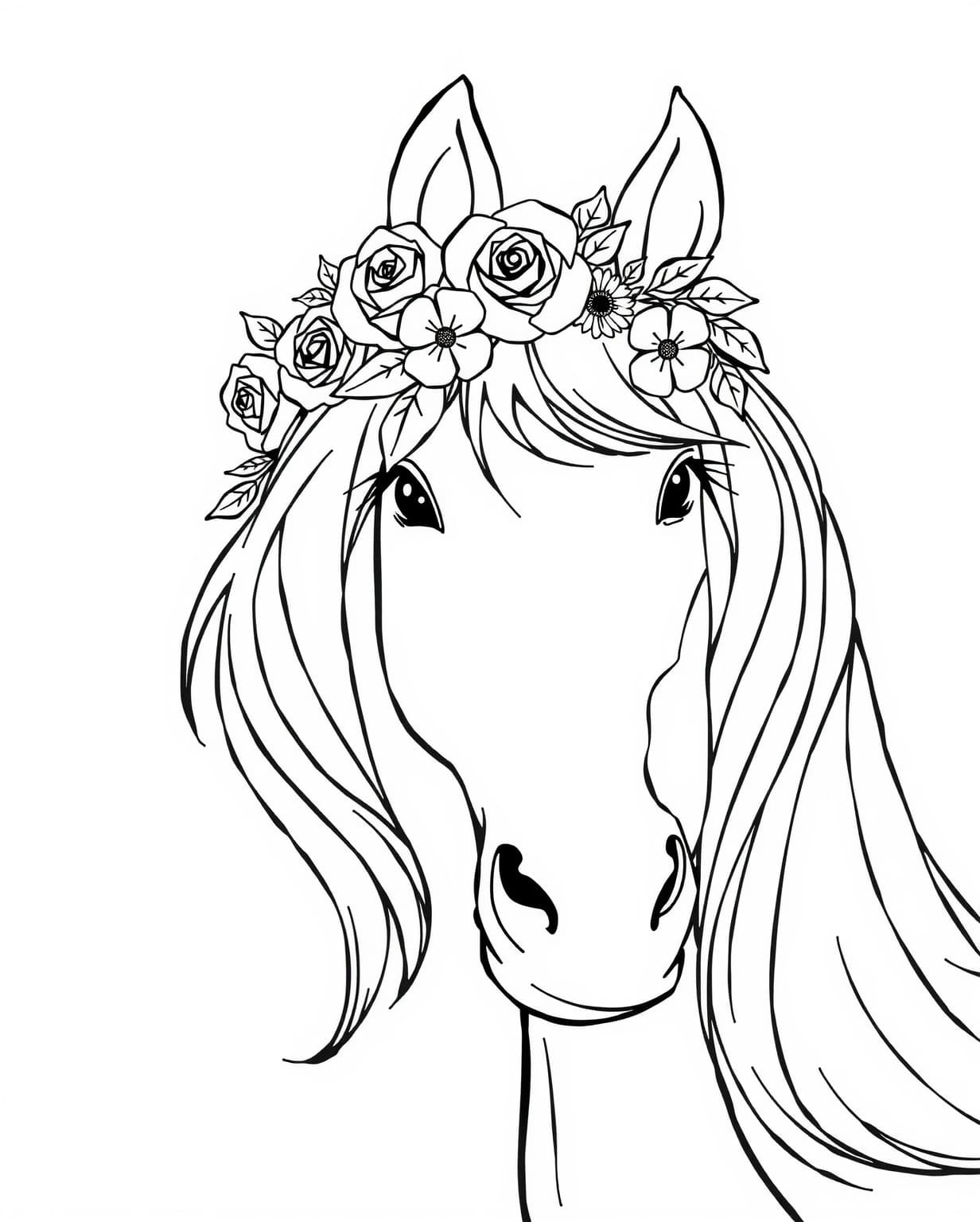 Flower Crown Horse Coloring Page