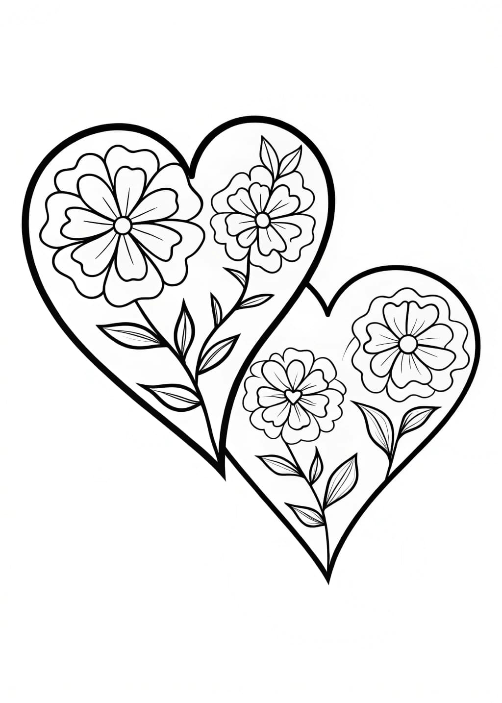 Flowers And Hearts Coloring Page