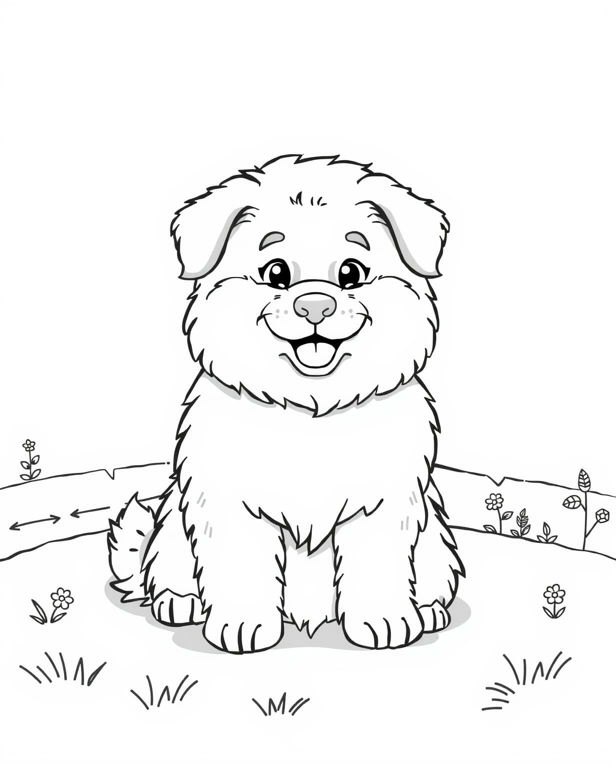 Fluffy Dog Coloring Page