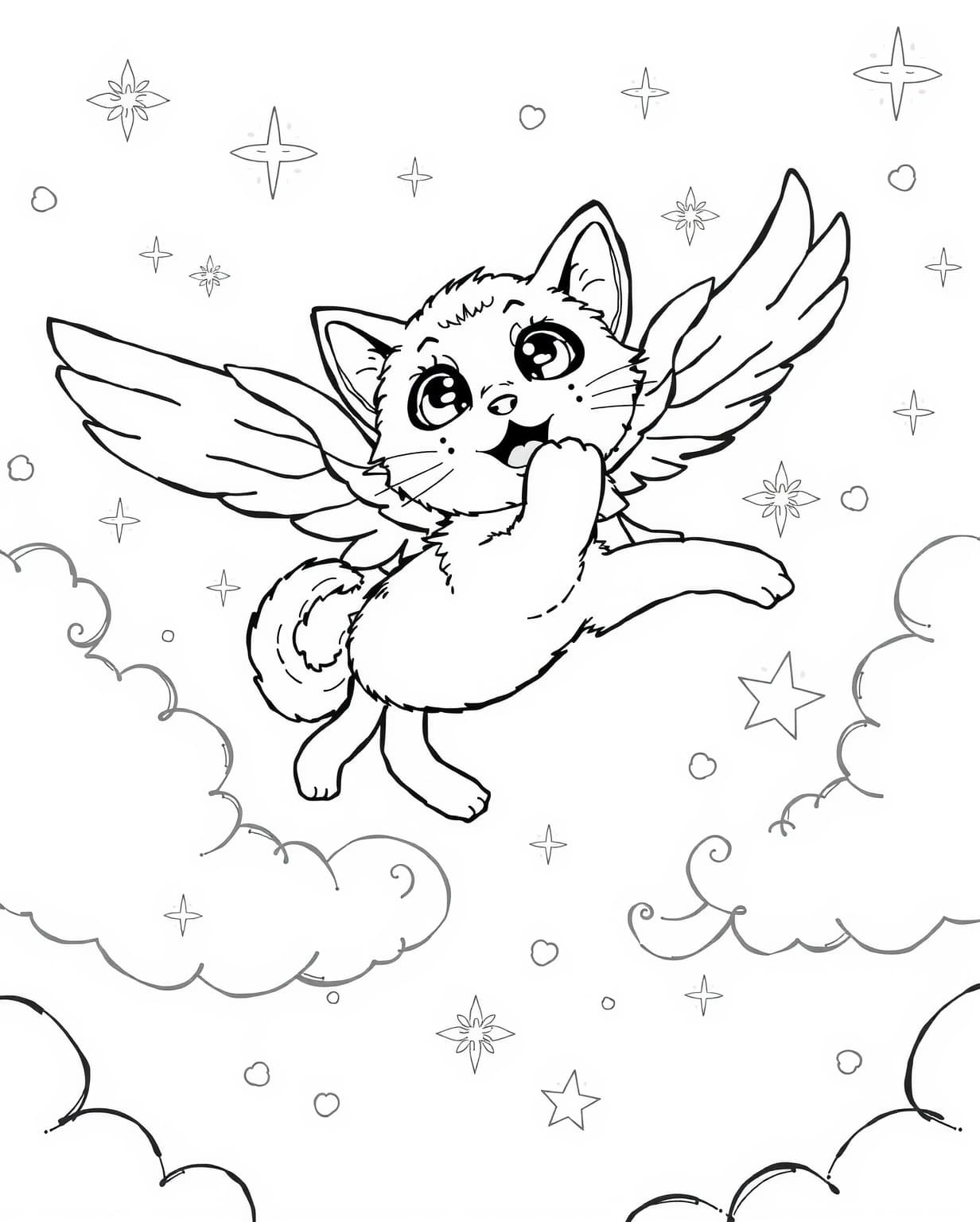 Flying Cat Coloring Page