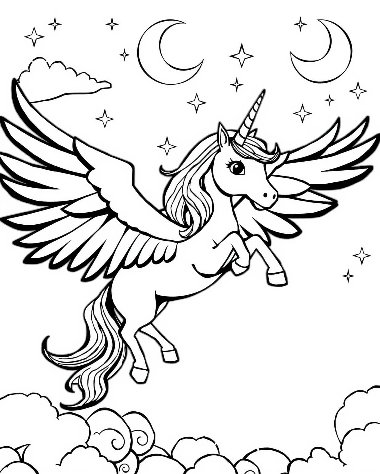 Flying Unicorn Coloring Page