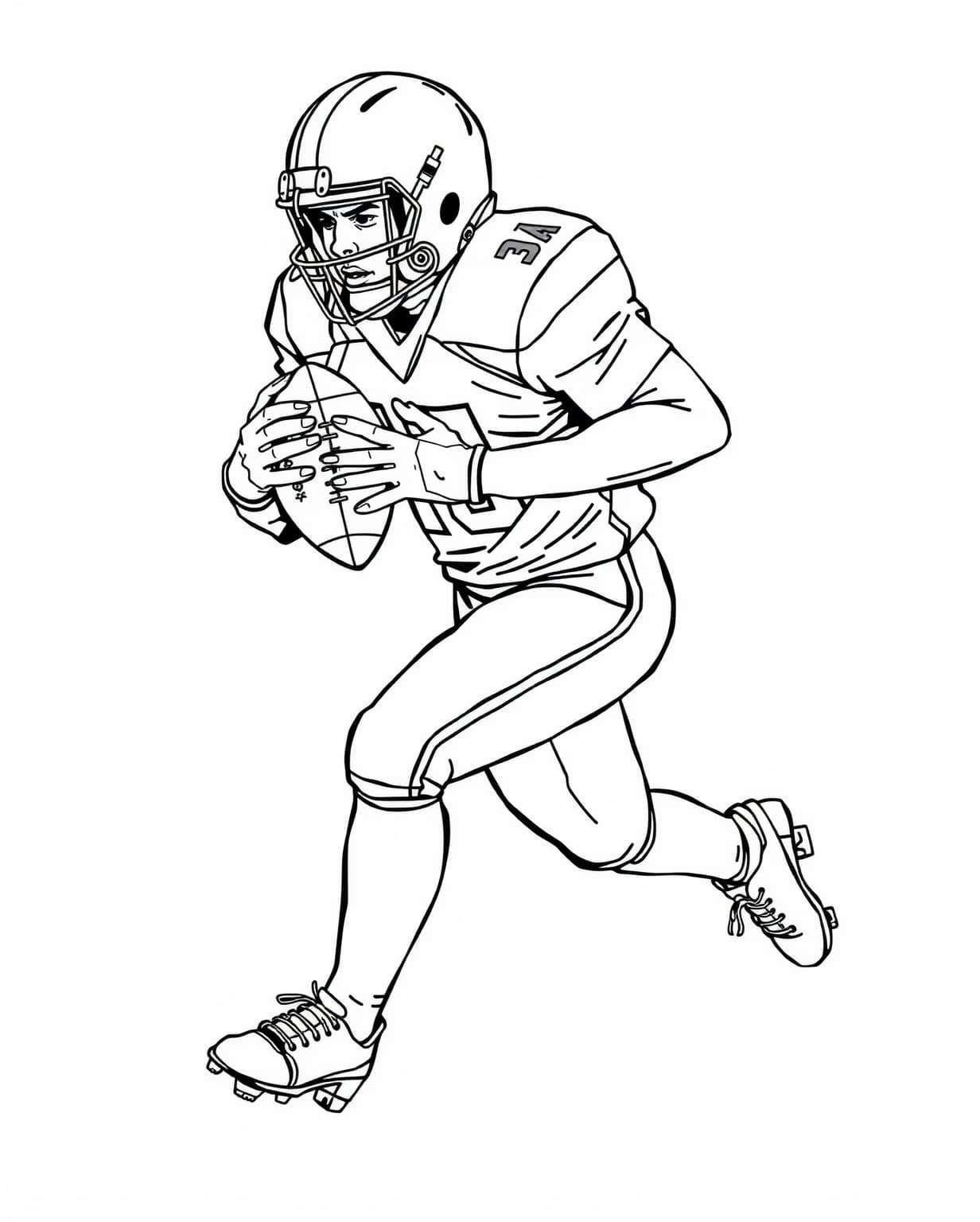 Football Player Running with the Ball Coloring Page