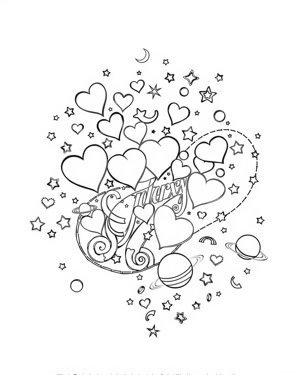 Galaxy Of Hearts Coloring Page