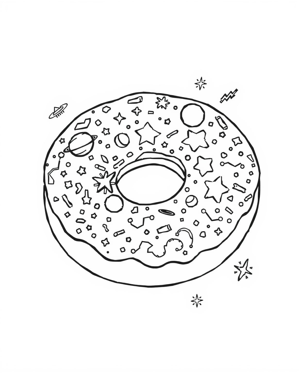 Galaxy-Themed Donut Coloring Page
