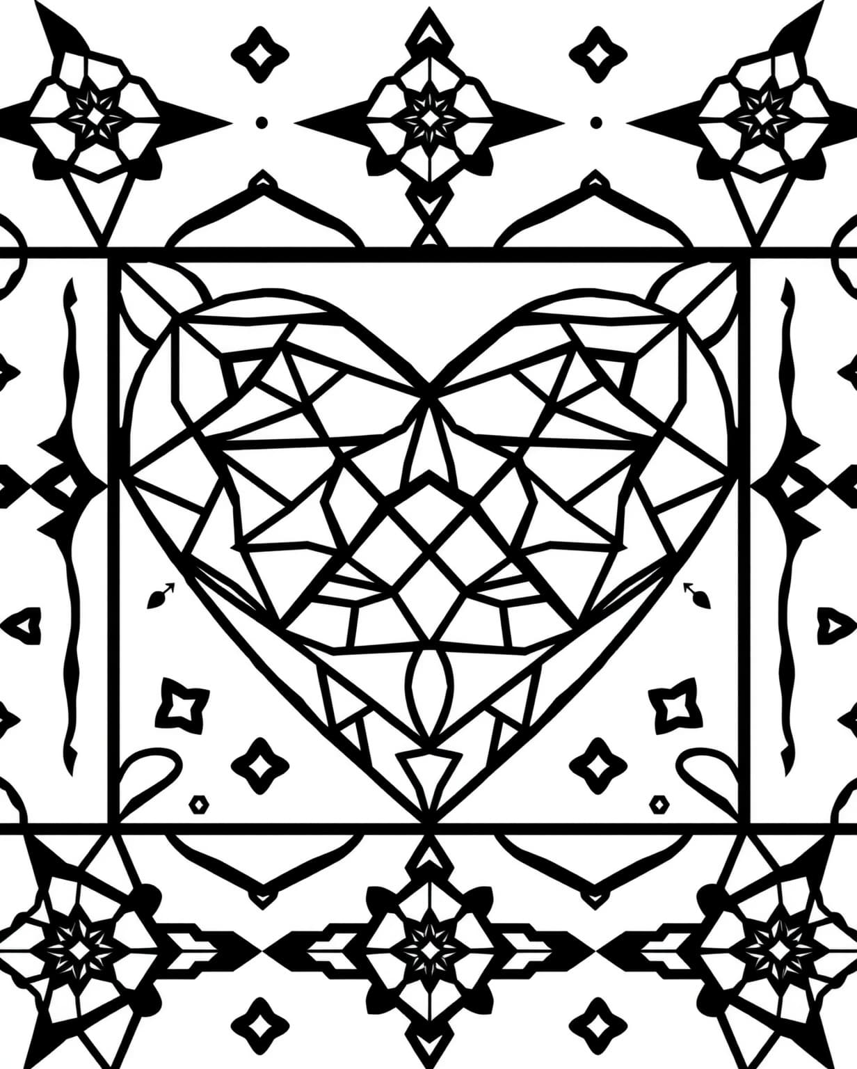 Geometric Heart Pattern Coloring Page