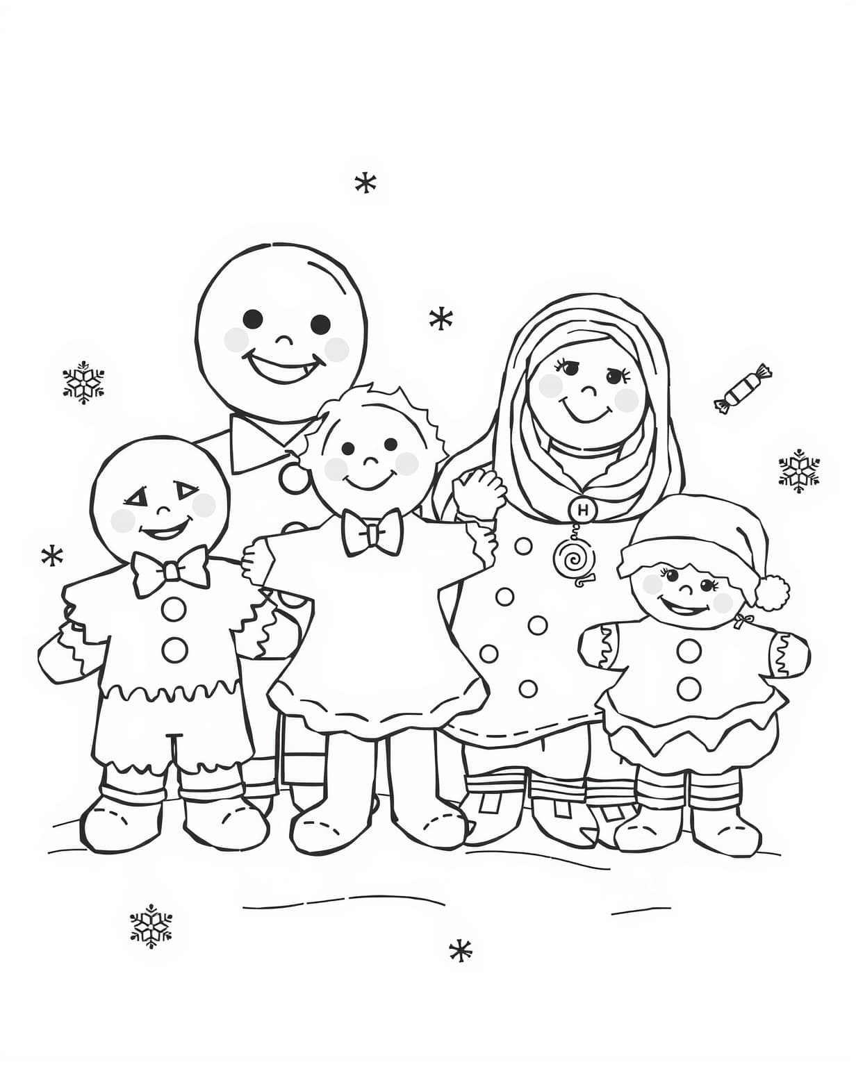 Gingerbread Man Family Coloring Page
