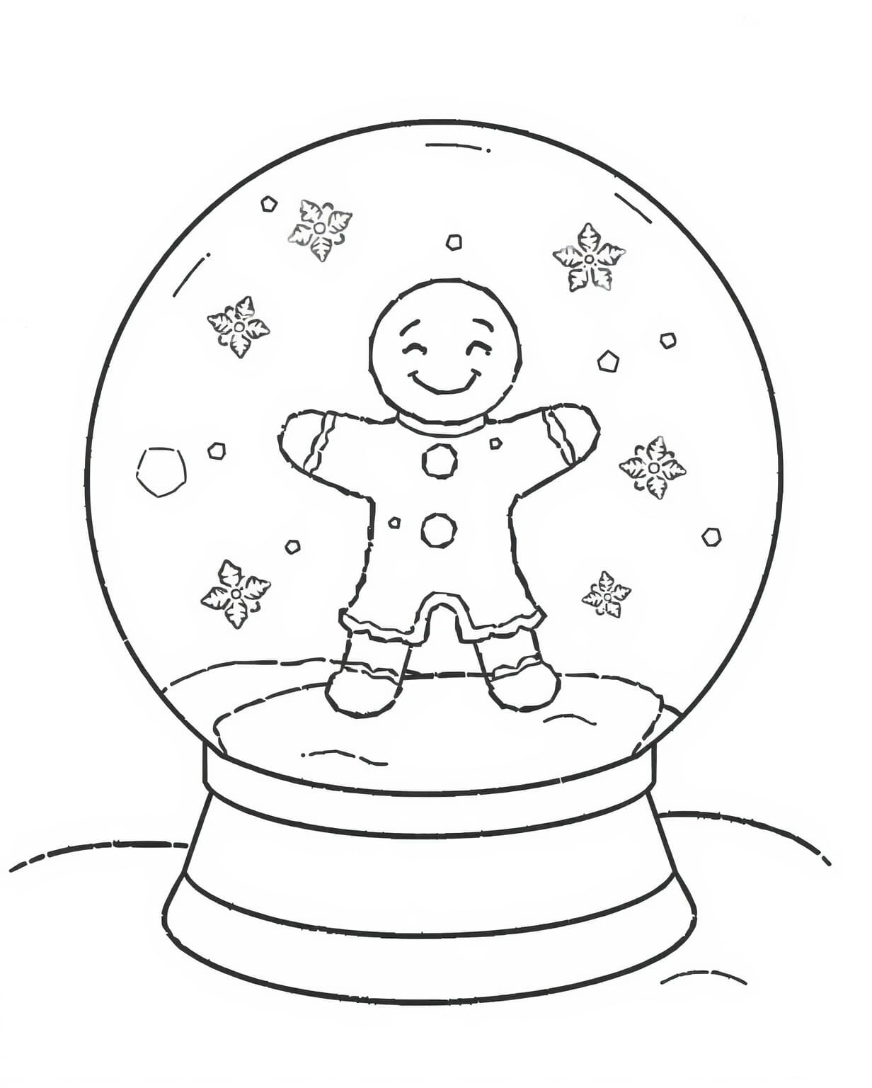Gingerbread Man in a Snow Globe Coloring Page