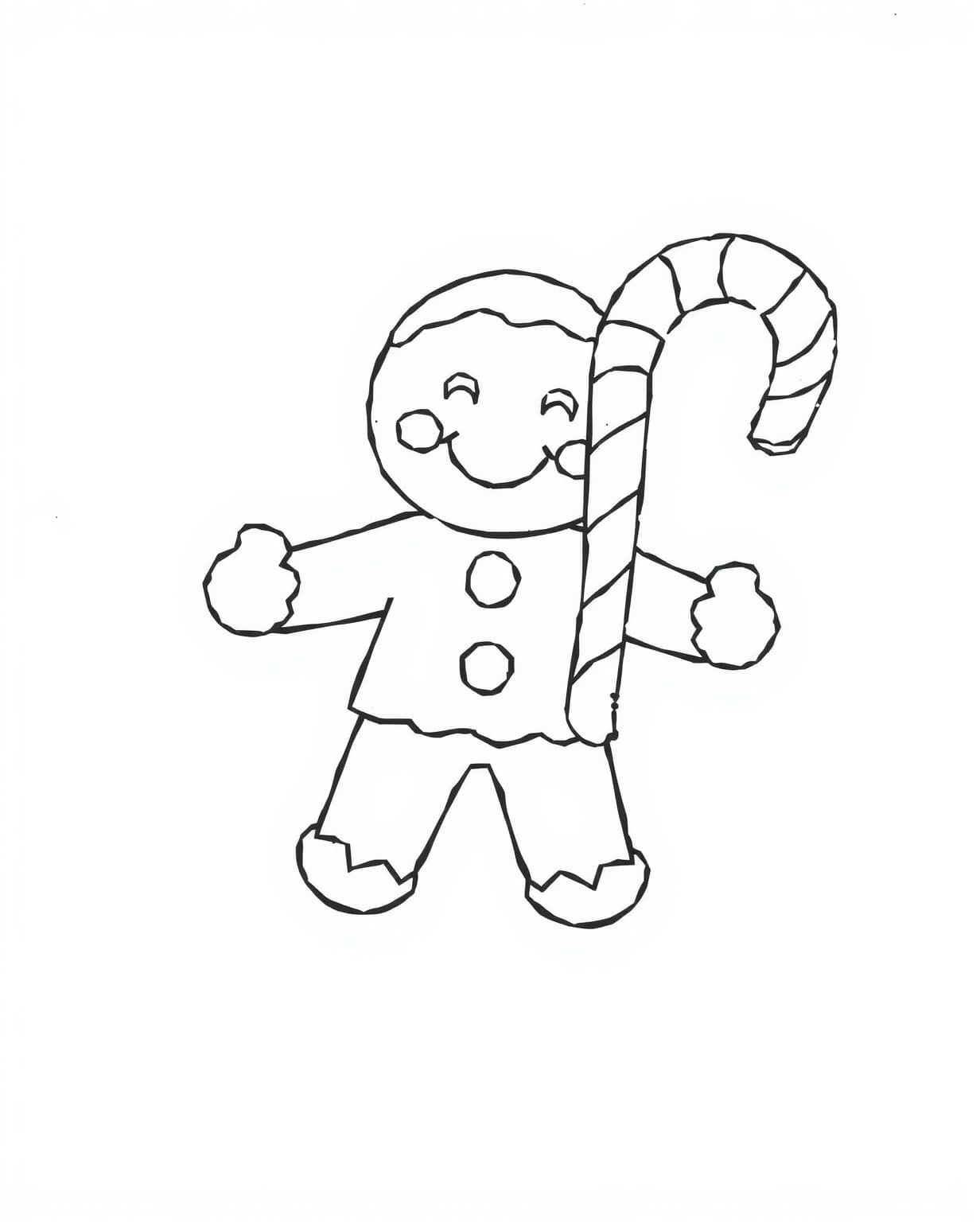 Gingerbread Man with Candy Cane Coloring Page