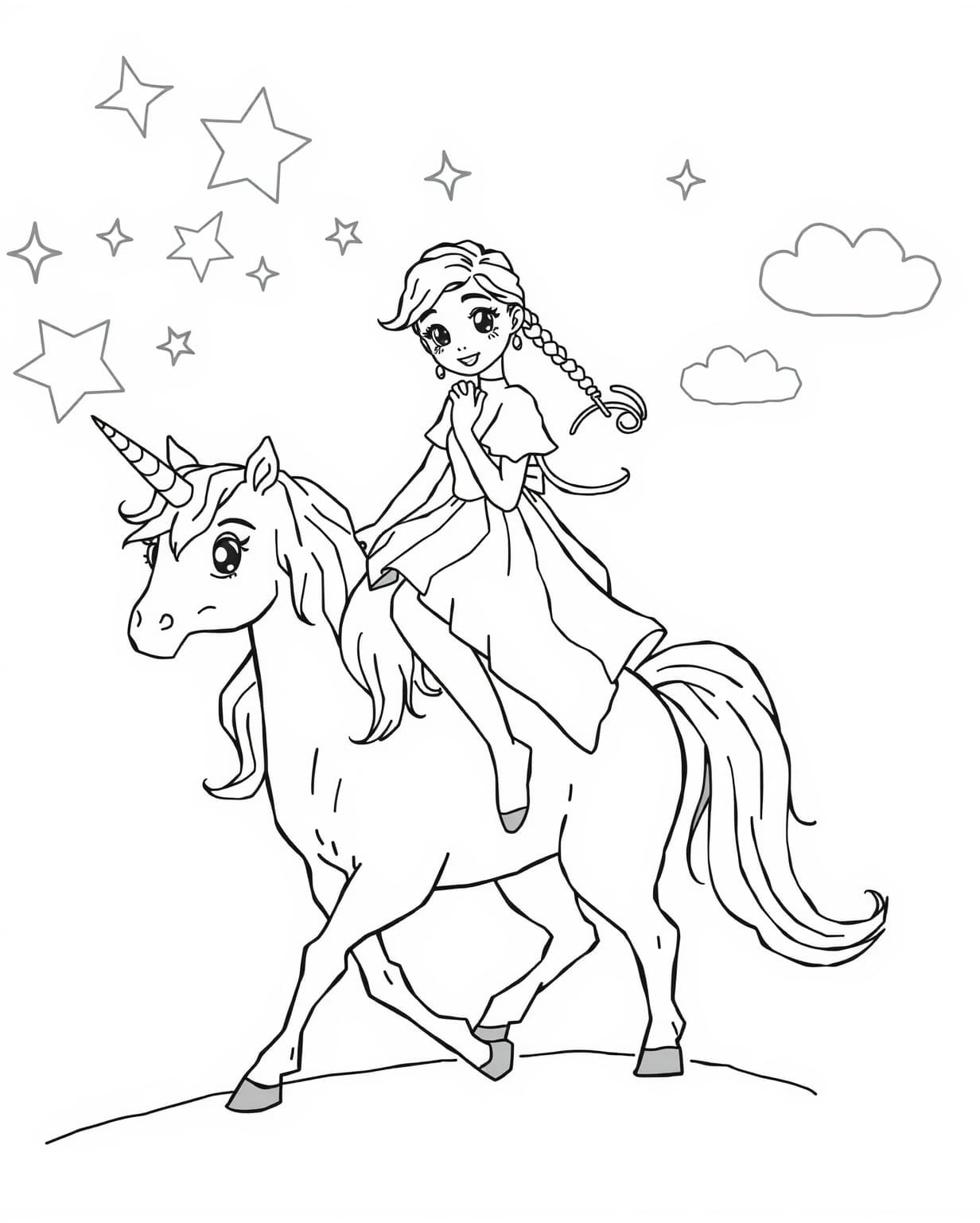 Girl On Unicorn Coloring Page