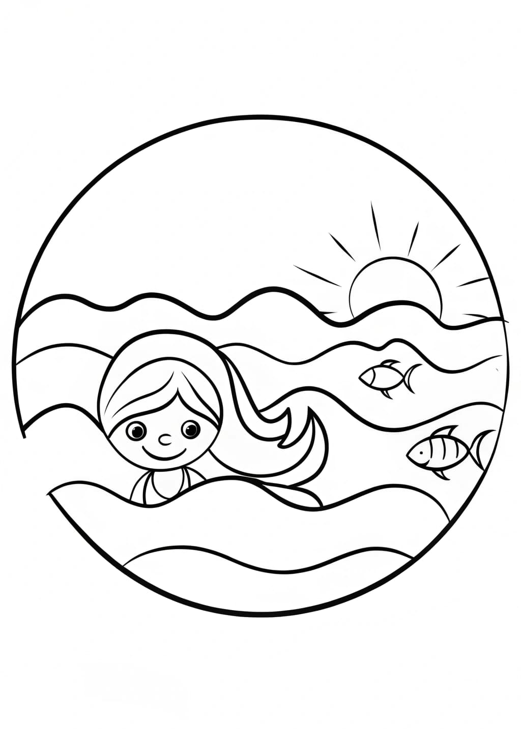 Girl Swimming On Ocean Coloring Page