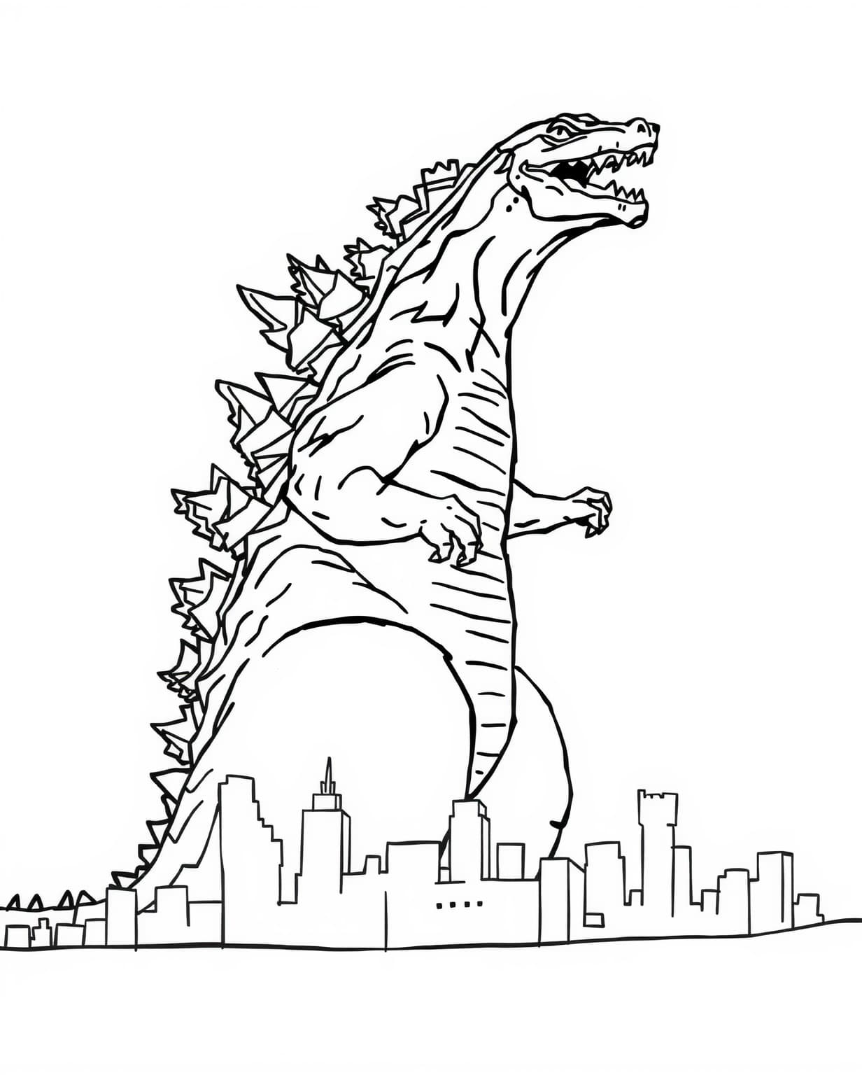 Godzilla Roaring at the Skyline Coloring Page