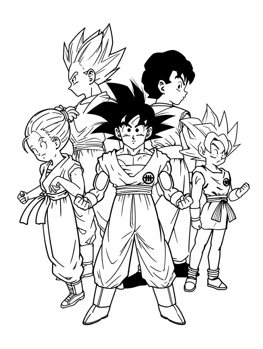 Goku And Friends Group Coloring Page
