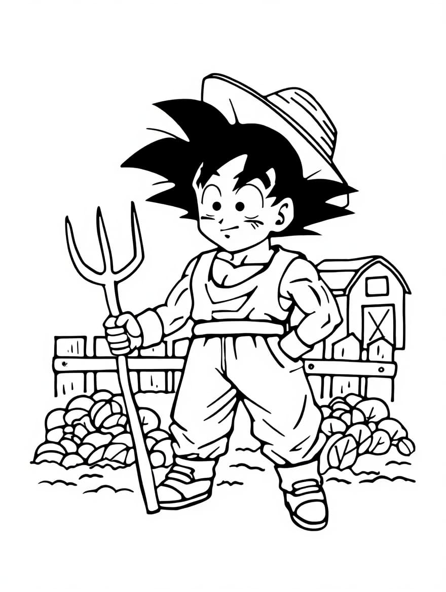 Goku As Farmer Coloring Picture