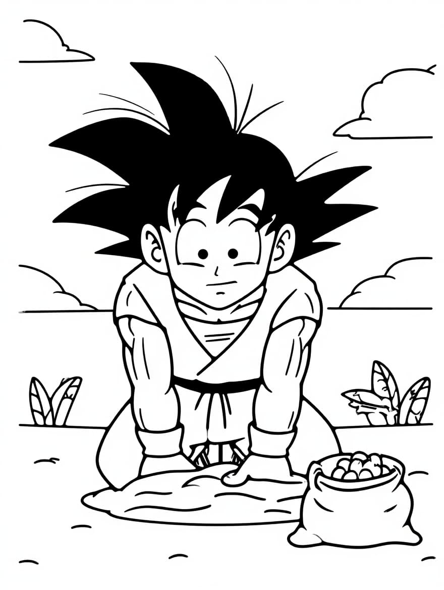 Goku Planting Senzu Beans Coloring Sheet